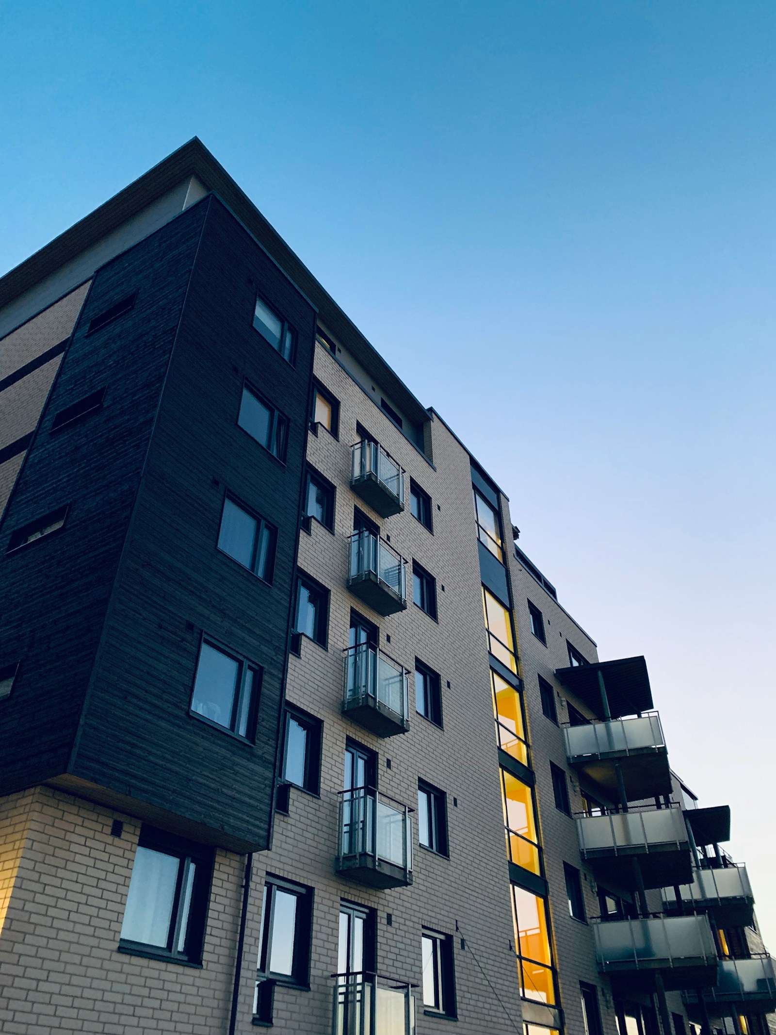 Modern residential building seen from street level
